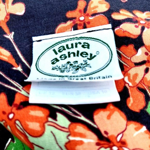 Vintage Laura Ashley Dress M Midi 80s 90s Black Cotton Big Print Floral - Picture 4 of 10